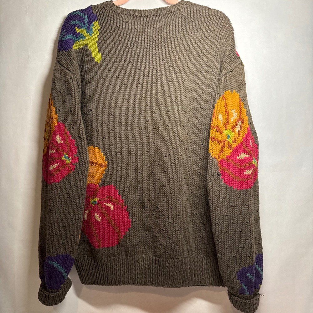 RARE Vintage Eggplant Veggie Adult Humor Perry Ellis Knitted By Hand Sweater Med - Picture 2 of 7